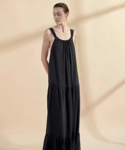 Amente NEW ARRIVALS Tiered Cami Maxi Dress Black