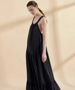 Amente NEW ARRIVALS Tiered Cami Maxi Dress Black