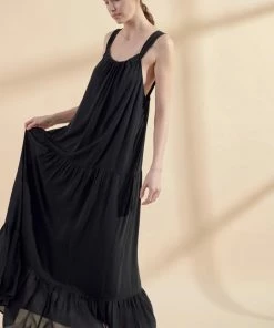 Amente NEW ARRIVALS Tiered Cami Maxi Dress Black