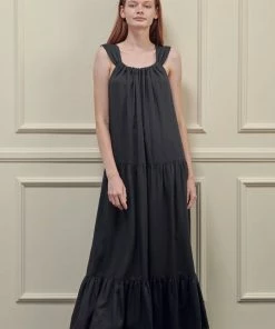Amente NEW ARRIVALS Tiered Cami Maxi Dress Black
