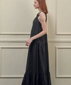Amente NEW ARRIVALS Tiered Cami Maxi Dress Black