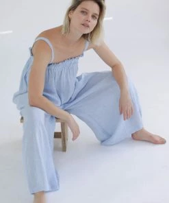 Amente NEW ARRIVALS Gingham Linen Wide Leg Jumpsuit