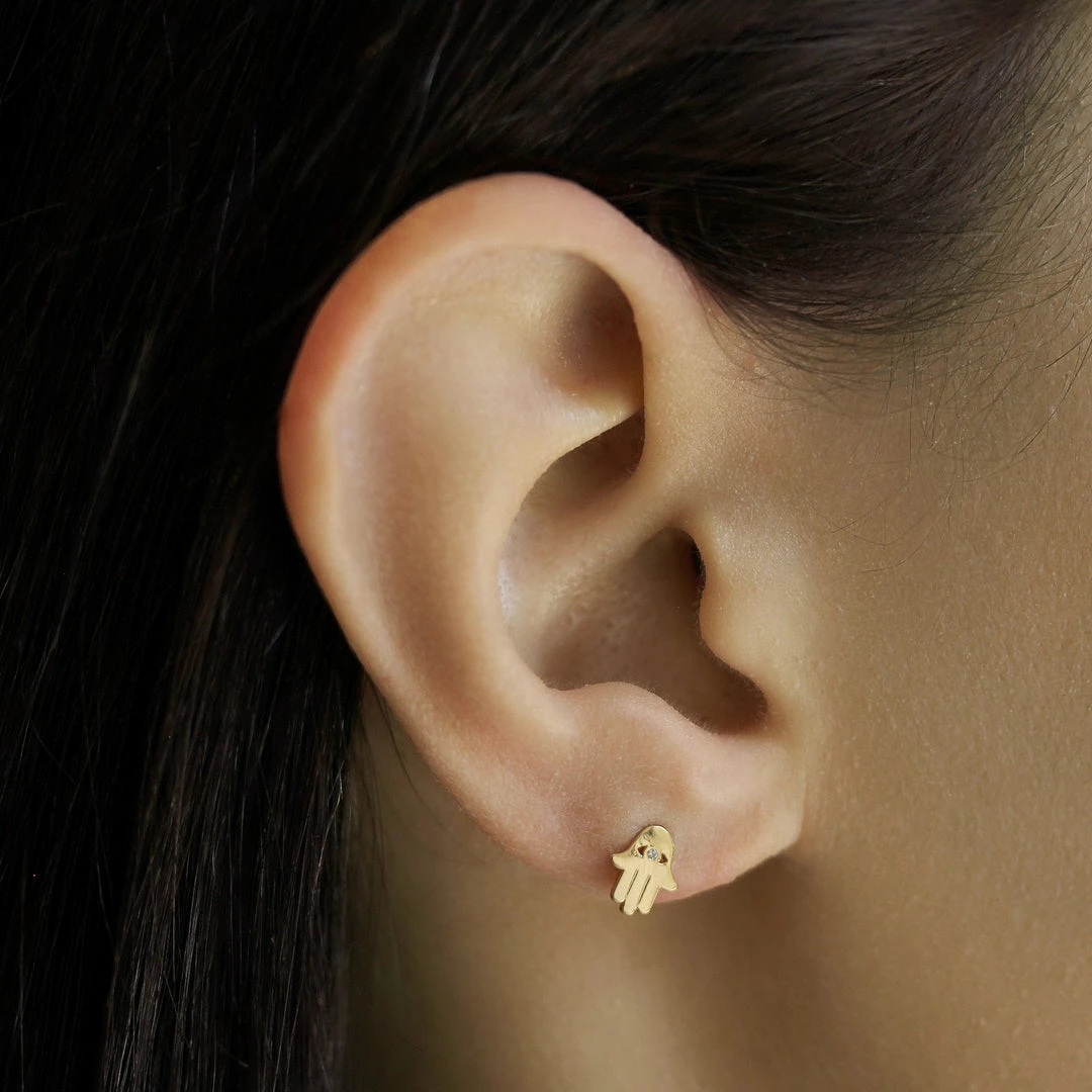 Tai Rittichai Simple Gold Single CZ Hasma Stud 4 Tai Rittichai Simple Gold Single CZ Hasma Stud
