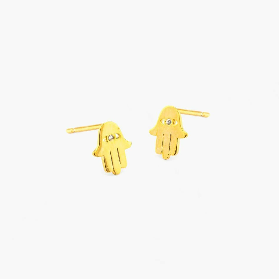 Tai Rittichai Simple Gold Single CZ Hasma Stud 3 Tai Rittichai Simple Gold Single CZ Hasma Stud