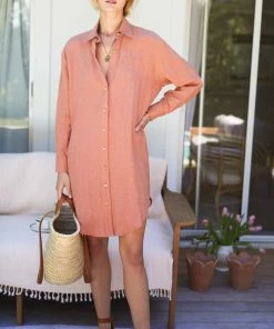 Emerson Fry Shirt Dress: Clay Linen
