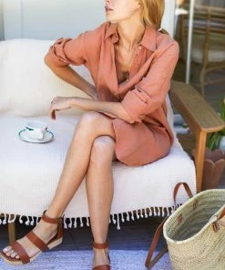 Emerson Fry Shirt Dress: Clay Linen