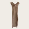 Amente NEW ARRIVALS Ruffle Short Sleeve Back Tie Midi Dress: Mocha