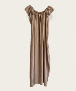 Amente NEW ARRIVALS Ruffle Short Sleeve Back Tie Midi Dress: Mocha