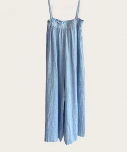 Amente NEW ARRIVALS Gingham Linen Wide Leg Jumpsuit