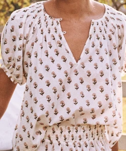 The Great Smocked Sleeve Top: Soft Rosette Floral