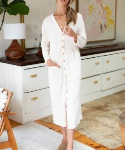 Emerson Fry Knit Midi Shirtdress Almond
