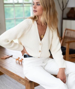 Emerson Fry Low V-Neck Cardigan Creme NEW ARRIVALS