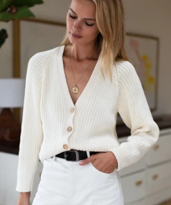 Emerson Fry Low V-Neck Cardigan Creme NEW ARRIVALS