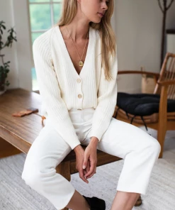 Emerson Fry Low V-Neck Cardigan Creme NEW ARRIVALS