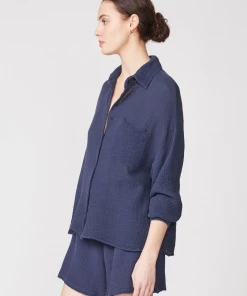 Stateside Gauze Long Sleeve Oversized Shirting Top Navy NEW ARRIVALS