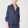 Stateside Gauze Long Sleeve Oversized Shirting Top Navy NEW ARRIVALS