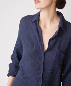 Stateside Gauze Long Sleeve Oversized Shirting Top Navy NEW ARRIVALS