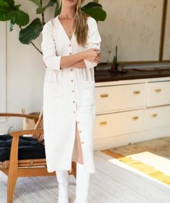 Emerson Fry Knit Midi Shirtdress Almond