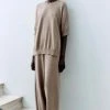 Monica Cordera NEW ARRIVALS Soft Cotton Knit Pants In Nougat